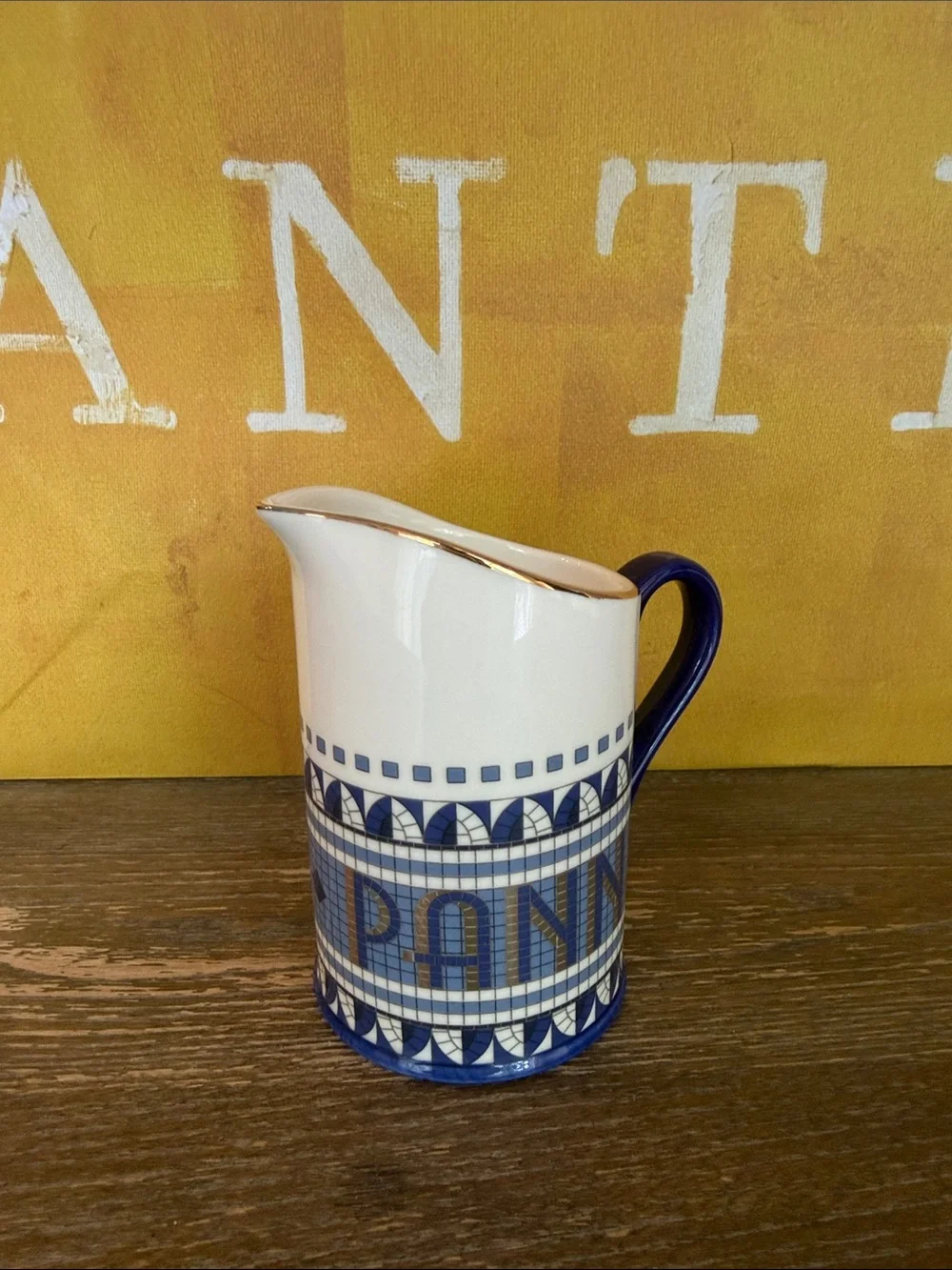 Anthropologie Bistro Tile Stoneware 24k Gold Accent Italia Creamer